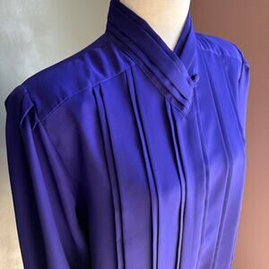 Vintage YVES ST. CLAIRE Women's 14 Lightweight Blue Unique Retro Blouse Feminine